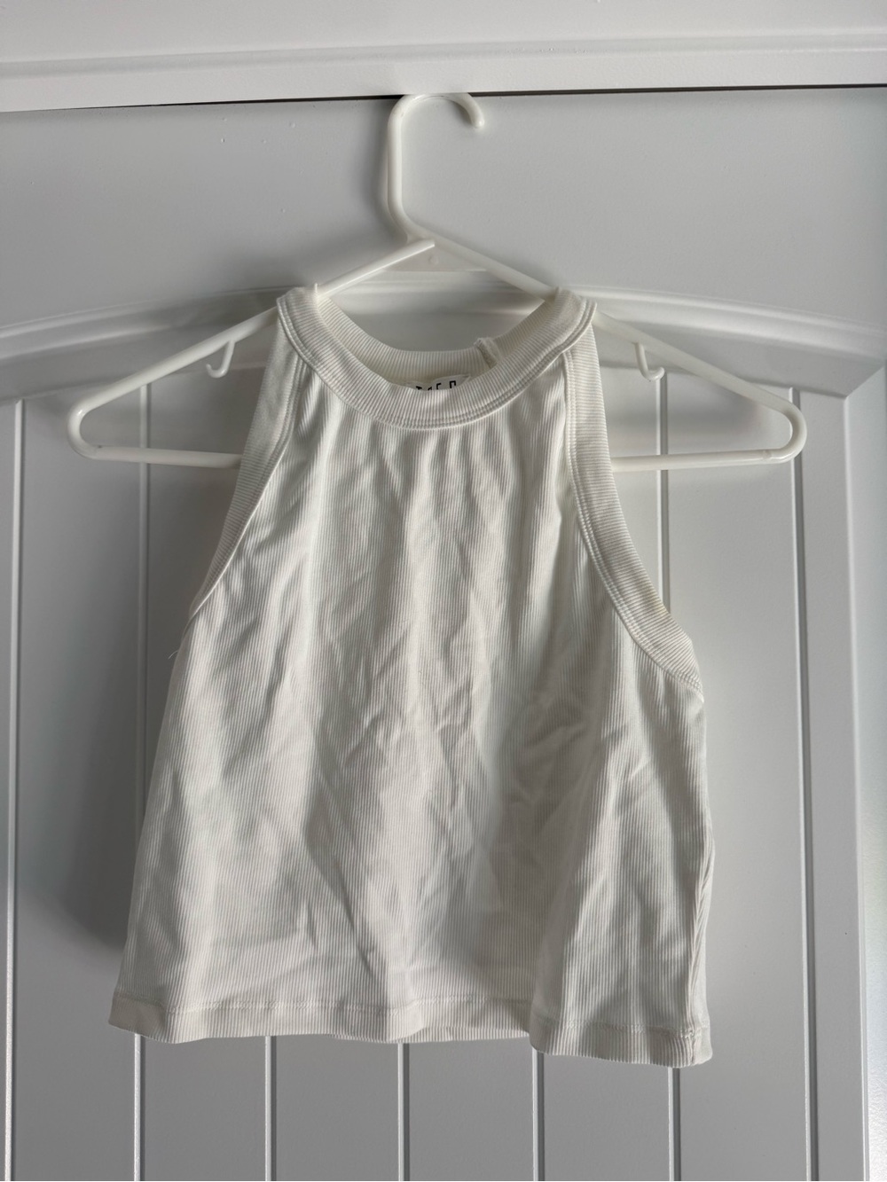 Women’s White Ribbed Tank Top - Classic High Neck